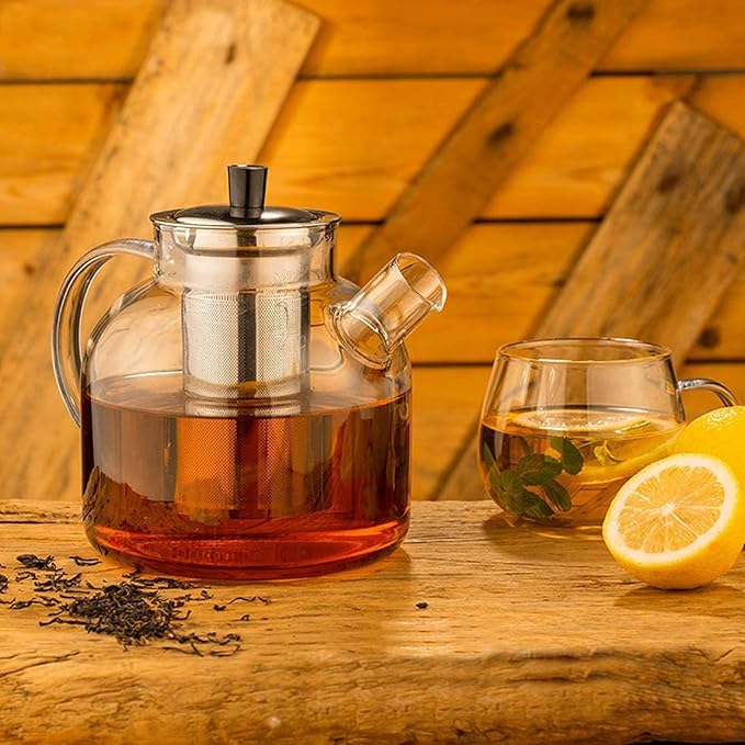 50OZ Glass Teapot With Infuser, Tea Pot for Stove Top, 1500ML Glass Tea Cup With Infuser and Lid, Microwave and Dishwasher Safe