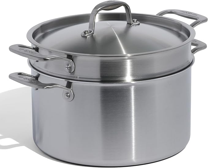 Made In Cookware - 8 Quart Stainless Steel Stock Pot With Lid and Pasta Insert - 5 Ply Stainless Clad - Professional Cookware - Crafted in Italy - Induction Compatible