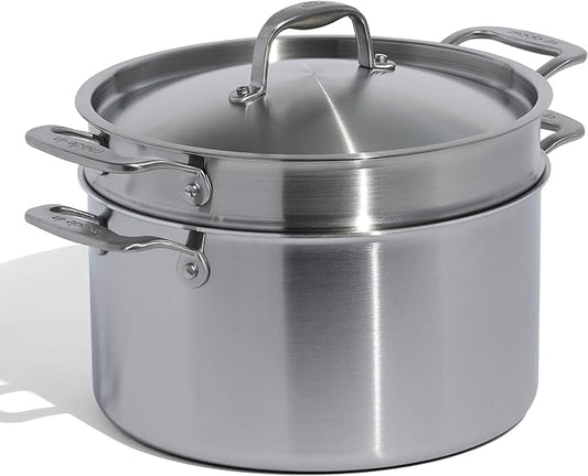 Made In Cookware - 8 Quart Stainless Steel Stock Pot With Lid and Pasta Insert - 5 Ply Stainless Clad - Professional Cookware - Crafted in Italy - Induction Compatible