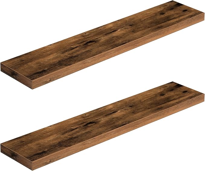 HOOBRO Floating Shelves for Wall, Wall Mounted Shelf Set of 2, 39.4" Hanging Shelf with Invisible Brackets, for Wall Bathroom, Bedroom, Toilet, Kitchen, Livingroom, Office, Rustic Brown BF100BJP201G2