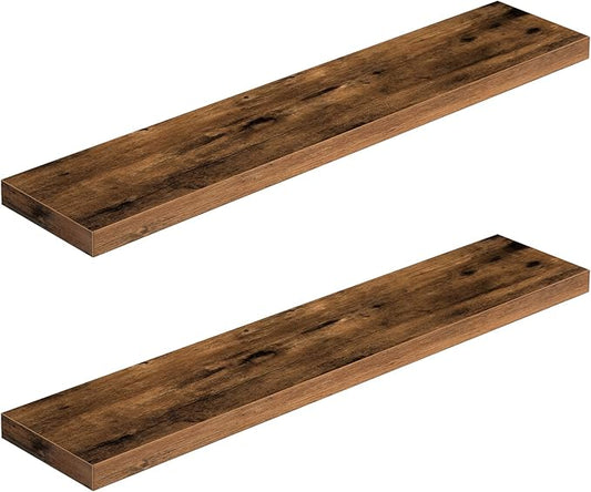 HOOBRO Floating Shelves for Wall, Wall Mounted Shelf Set of 2, 39.4" Hanging Shelf with Invisible Brackets, for Wall Bathroom, Bedroom, Toilet, Kitchen, Livingroom, Office, Rustic Brown BF100BJP201G2