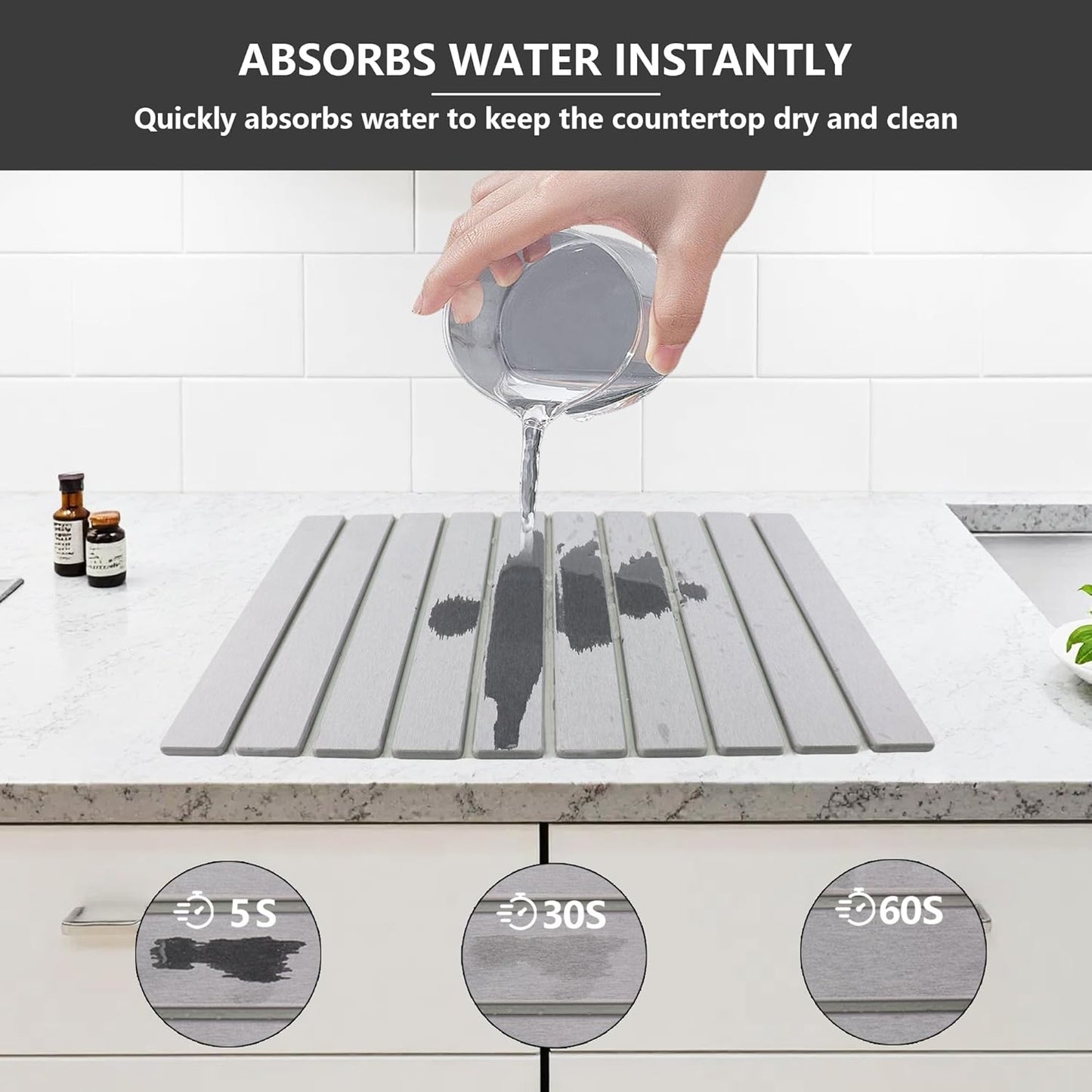 Large Stone Drying Mat for Kitchen Counter Diatomaceous Earth Collapsible 24”（L）*16”（W）Super Heat Resistant Mats, Quick Absorbent Dish Drying Rack（Spotted pattern）