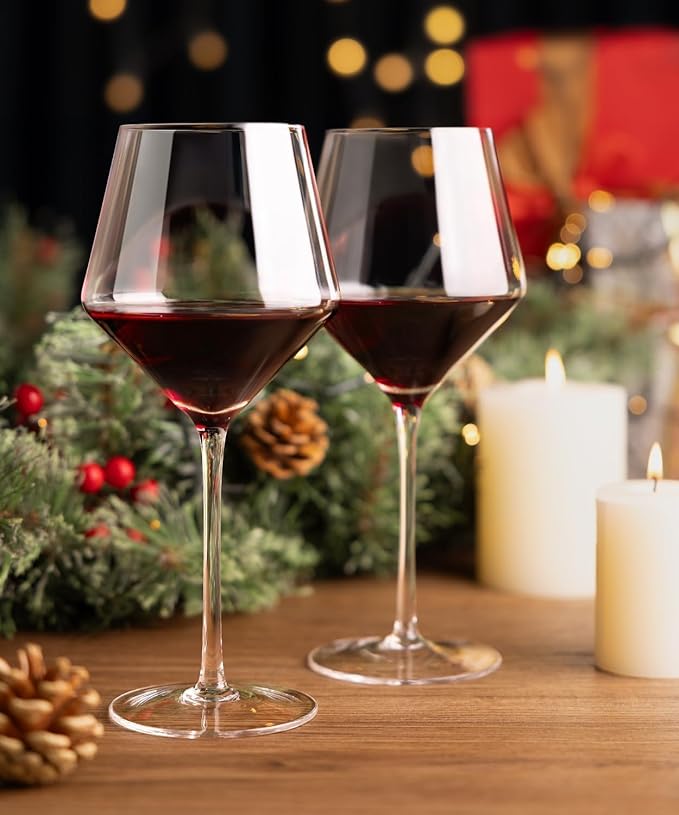 LUNA & MANTHA Red Wine Glasses Set of 4, Crystal White Wine Glass with Long Stem (18 oz), Dishwasher Safe, Hand Blown, Perfect for Daily Use, Party, Father's Day Gift