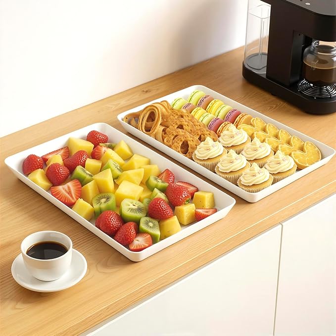 WOWBOX 2 pcs Serving Tray for Entertaining, Serving Platters for Fruit, Cookies, Dessert, Snacks, Reusable Plastic Trays for Serving Food and Pantry Organization in Kitchen & for Parties