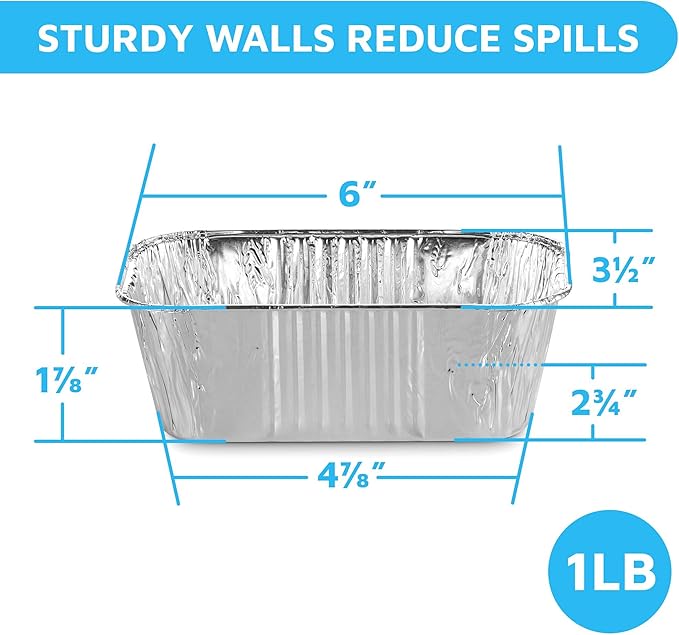 MontoPack Aluminum Mini Disposable Loaf Pans | Deep Half Size 6 x 3.5” Extra Thick Foil Bread Containers for Baking, Food Storage & Takeout | Eco-Friendly & Recyclable | Bulk 100-Pack of 1 Pound Trays