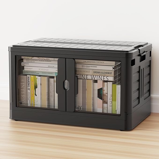 115Qt Stackable Storage Bins with Individual Lids & Wheels, Large Plastic Collapsible Latching Boxes Closet Organizers and Storage Cabinet Shelves Units for Home Kitchen Dorm, 1-Pack Black