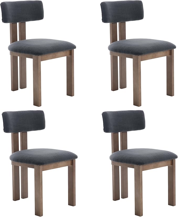 chairus Dining Chairs Set of 4 Linen Fabric Diner Chairs Farmhouse Wood Chairs for Kitchen and Dining Room, Black