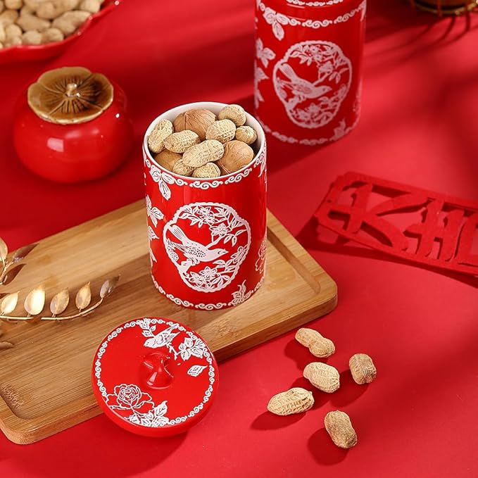 Porlien Bird Porcelain 15-ounce Canisters Set of 2, Food Storage Containers with Lid for Coffee Beans, Tea, Condiments & Nuts, Gifts for Mothers'Day