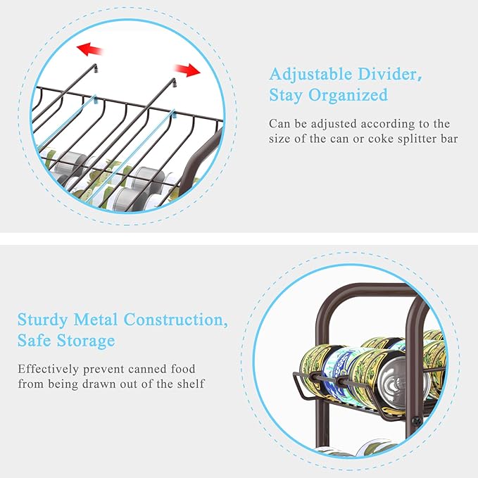 Vrisa Can Organizer for Pantry 7-tier Can Dispenser Rack Holde up to 84 Cans Multifunctional Can Holder for Canned Food Storage Kitchen Cabinet or Pantry Shelf Rustic Brown