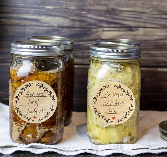 500pcs 2" Label Stickers for Jars and Lids, Wreath Design with 3 Lines for Writing, Kraft Sticker Labels Pantry Labels, Mason Jar Labels Canning Labels Bottle Labels