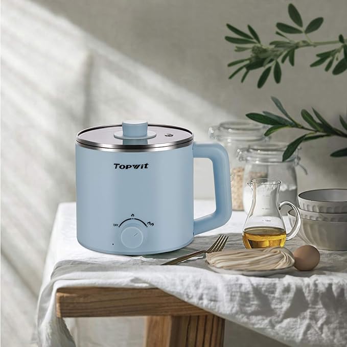 Topwit Hot Pot Electric, Electric Pot, 1.6L Ramen Cooker, Multifunctional Cooker for Pasta, Shabu-Shabu, Oatmeal, Soup and Egg with Over-Heating Protection, Boil Dry Protection, Blue