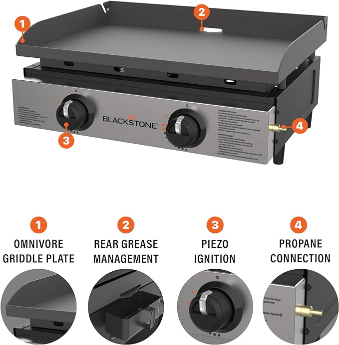Blackstone 1666 22” Tabletop Griddle with Stainless Steel Faceplate, Powder Coated Steel, Black
