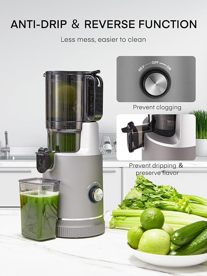 Juicer Machines, 5.4" Extra Large Feed Chute Fit Whole Fruits & Vegetables, Slow Masticating Cold Press Juicer Easy to Clean, 250W, High Juice Yield