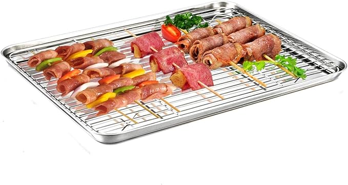 TeamFar Baking Sheet with Rack Set, Stainless Steel Baking Pan Tray Cookie Sheet with Cooling Rack, Non Toxic & Healthy, Easy Clean & Dishwasher Safe
