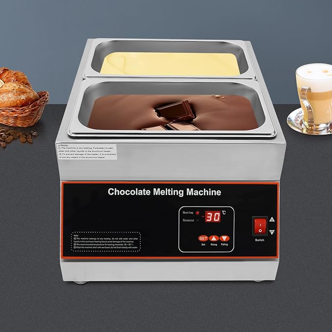 Digital Control Chocolate Tempering Machine 27 Lbs 2 Tanks Commercial Chocolate Melting Machine, TEMP Control 32-203°F, 110V 500W Electric Chocolate Melting Pot with Lids for Chocolate/Milk/Cream