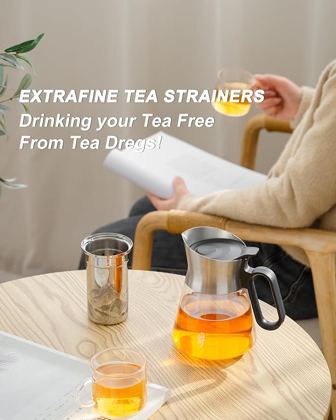 ZENS Design Glass Teapot with Infuser, 23 oz Small Loose Leaf Tea Steeper Pot with Stainless Steel Spout for Hot Tea Steeper, Oval Handle Clear Tea Pot with infusers for Loose Tea Lovers Gifts