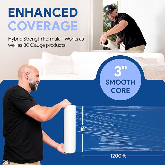 International Plastics Co. 4 Pack of 18" Plastic Stretch Film Wrap 1200 feet Each 500% Stretch Ability