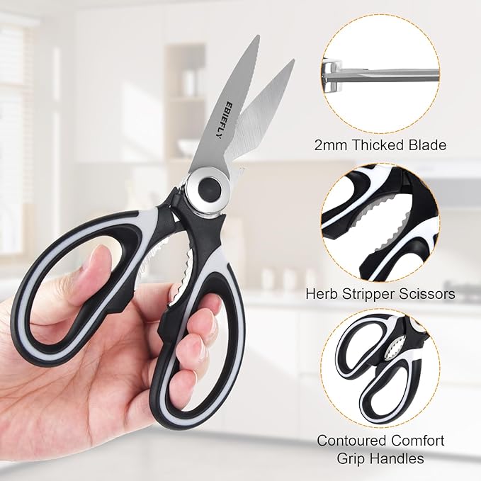 Kitchen Scissors Utility Chopping Scissor Professional Shears for Meat Cutting Sharp Kitchenad Shears Multipurpose Scissor for Food Outdoor BBQ No Rust + 100 Pcs Plastic Gloves Disposable