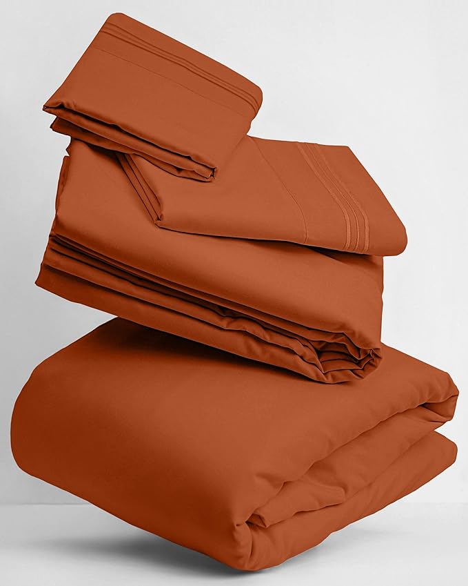 Mellanni Twin Sheets Set - 3 PC Iconic Collection Bedding - Hotel Luxury, Extra Soft, Cooling Bed Sheets - Wrinkle, Fade, Stain Resistant (Twin, Terracotta)