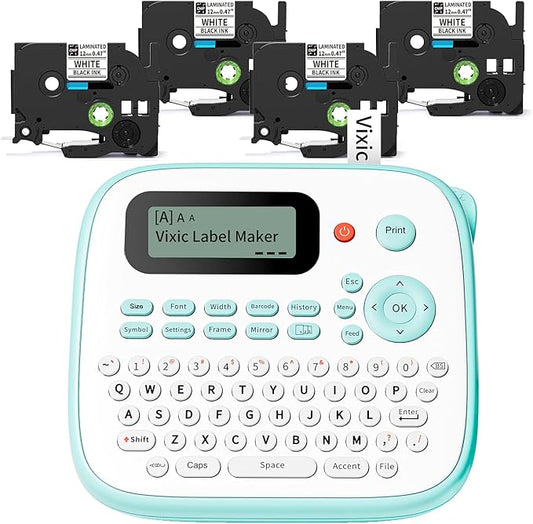Label Maker, D210S Label Maker Machine with 4 Laminated Tapes, 12mm Labeler Labelmaker with QWERTY Keyboard, Print Different Fonts Frame Barcode for Home Office School, Green