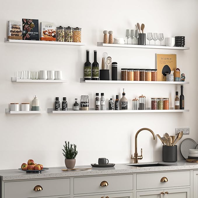 Heimlove Picture Ledge Shelf, Floating Shelves Set of 2, 72 Inches Long Large Picture Shelf for Wall with Ledge, Kids Bookshelf Wall Mounted for Living Room Bedroom Decor Books Photo Frames, White