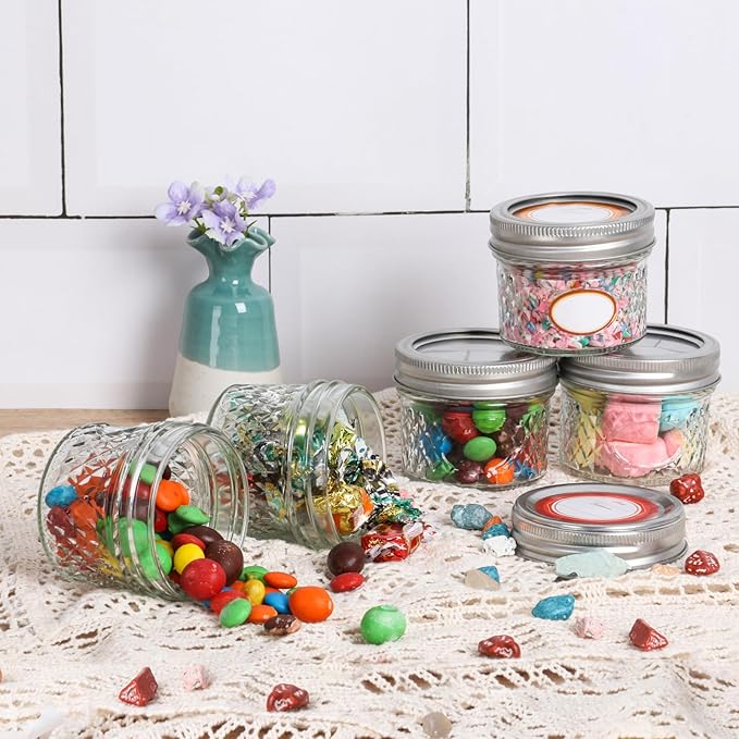 4 oz Small Mason Jars, 16 Pack Mini Jars, With 2 Types of Lids - 16 Split-Type and 16 One Piece Lids, Perfect for Dessert and DIY