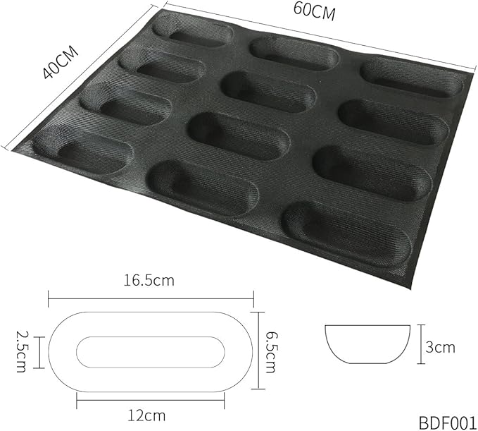 Bluedrop Silicone Baby Sandwich Forms Hot Dog Bread Molds Eclair Sheets Non Stick Bakery Trays Rolls Baking Sheets 12 Caves 6.5 Inch