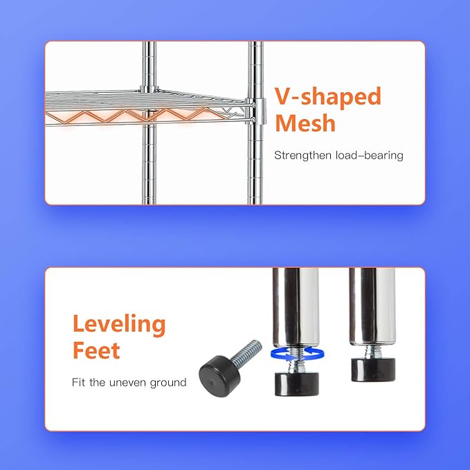 14" D×36" W×54" H Commercial Wire Shelving Unit Metal Shelf with 4 Tier Adjustable Layer Rack Strong Steel for Restaurant Garage Pantry Kitchen Garage，Chrome