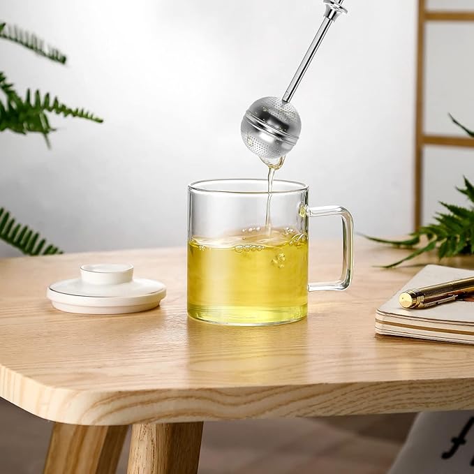 Numola Long Handle Tea Ball Stainless Steel with Drip Trays, 4Pcs Premium Tea Infuser Filter for Loose Leaf Tea, Reusable Fine Mesh Tea Interval Diffuser Strainer for Cup and Teapot