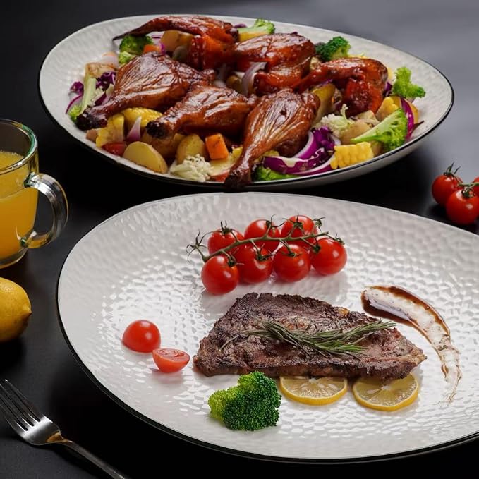 15" Large Serving Platter - Oval Large Serving Tray, Ceramic Serving Dish, White Platters for Serving Food, Appetizers, Entertaining, Party, Set of 2