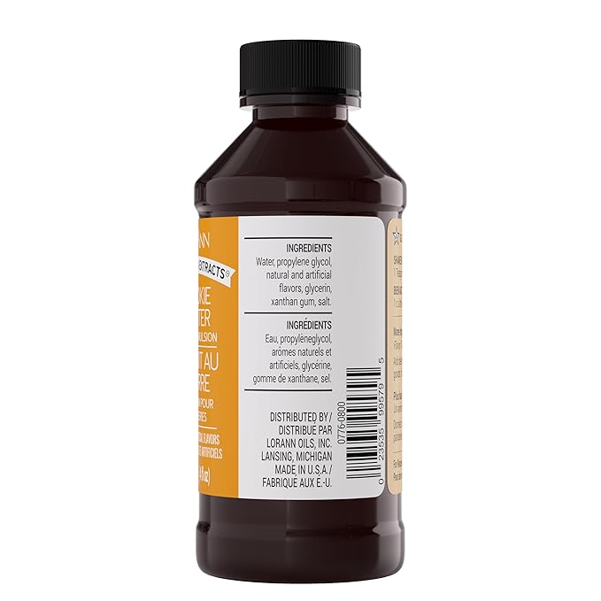LorAnn Oils Cookie Butter Bakery Emulsion: True Essence, Ideal for Boosting Fruit Tones in Cakes, Cookies & Desserts, Gluten-Free, Keto-Friendly, Extract Substitute Essential for Your Kitchen, 4 Oz