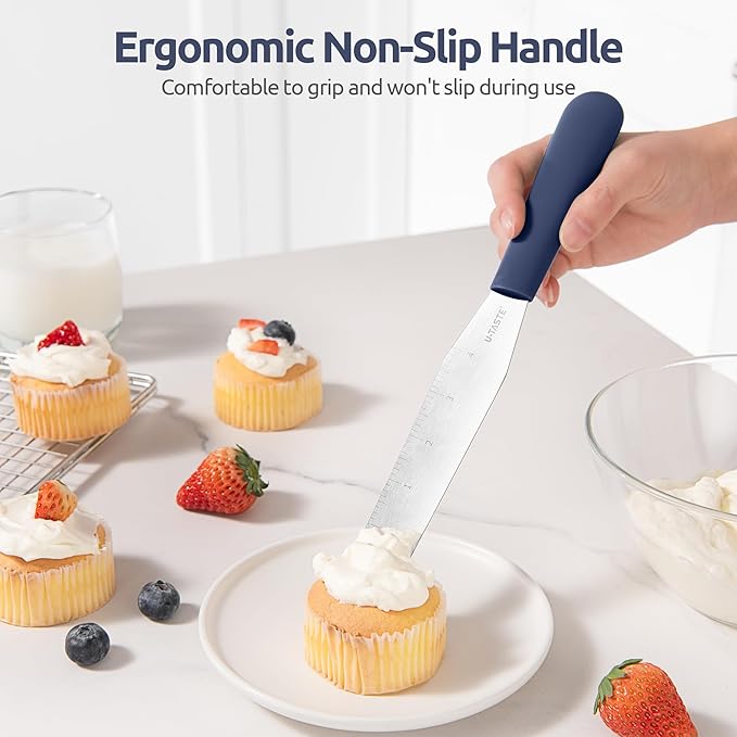 U-Taste 6in Cake Icing Spatula: Flexible Decorating Frosting Knife with Straight Thinner Stainless Steel Blade, Smooth Spreading Tools with Comfortable PP Handle for Cream, Cupcake (Midnight Blue)