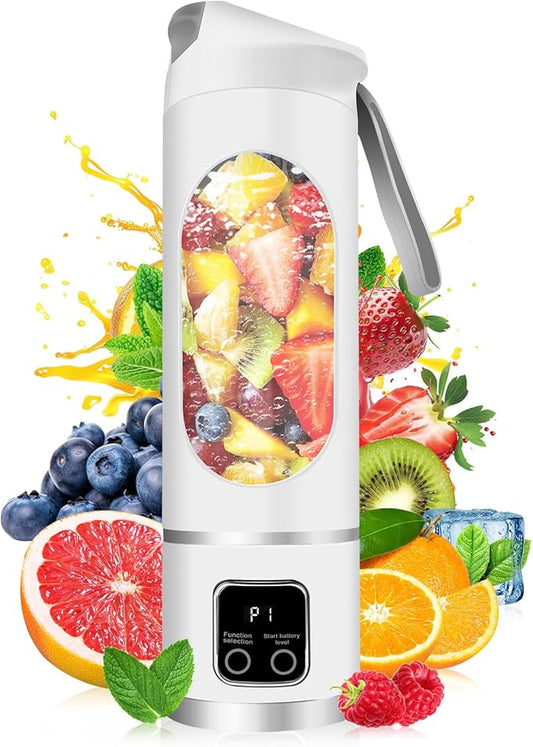 Portable Personal Electric USB Juicer，500ML Mini Blender Portable Blender For Shakes and Smoothies juice，12 Blades Great for Mixing，Compact、Convenient and Versatile (White)