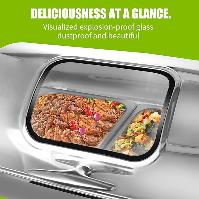 Rectangular Roll Top Chafing Dish Buffet Set, Catering Food Warmer for Parties, Half Full Size & 3 Party-Size Chafing Server Dish, 14QT Water Pan for Birthday Party Thanks Giving New Year Party