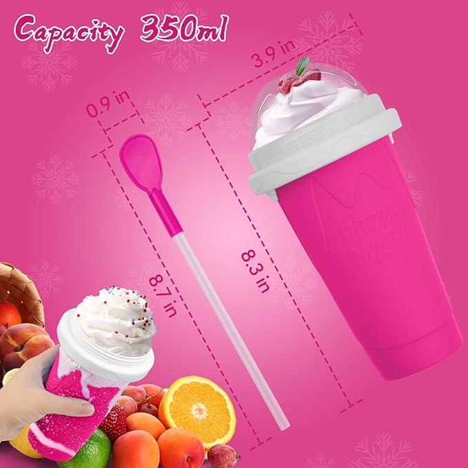 2PCS Slushie Maker Cup, Quick Frozen Magic Cups for Homemade Milk Shake Ice Cream Maker, Double Layer Squeeze Slushy Maker Cup, Birthday Gifts for Kids,Friends,Family (Blue+Pink)