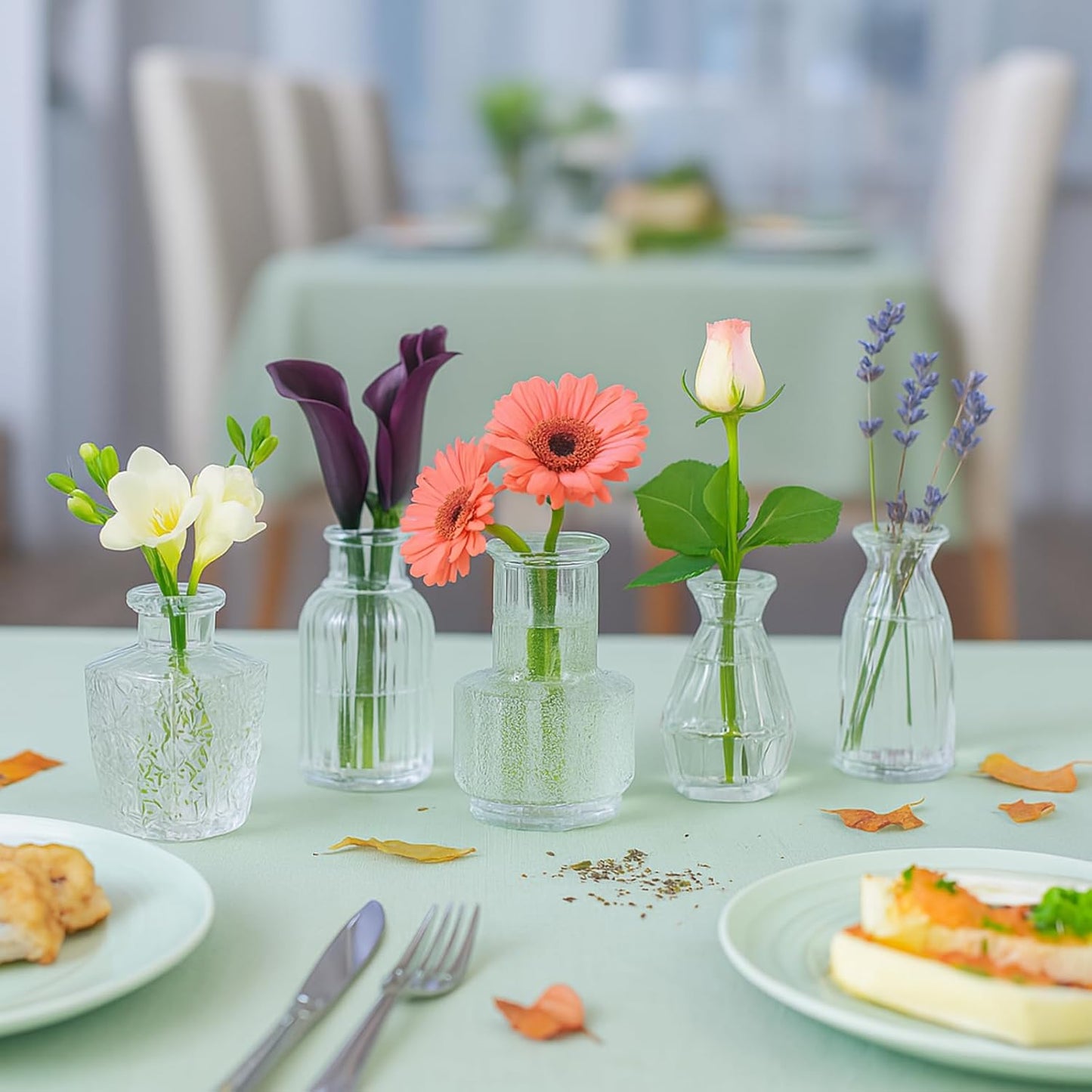 Glass Bud Vase Set of 12 Pcs, Small Clear Bud Vases for Flowers, Vintage Vases for Centerpiece Table Wedding Decorations Home Decor Glass Bottles for Birthday Party Anniversary