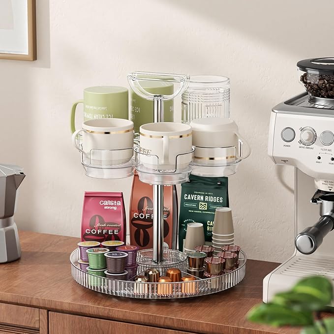 Rotating Stanley Cup Holder, Portable Water Bottle Organizer for 6 Stanley 40 oz & Mug, Adjustable Lazy Susan Organizer for Table Top Cabinet Home Countertop Pantry Shelf Tumbler Lid Organizer