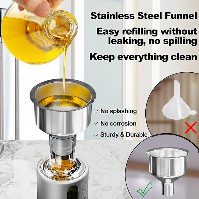 Oil Dispenser Bottle, 4 Pack Glass Olive Oil Dispenser Bottle with Shelf, 17oz/500 ml Oil and Vinegar Dispenser Set Wrapped in Stainless Steel Shell with Pourers, Funnel & Pen and Tags