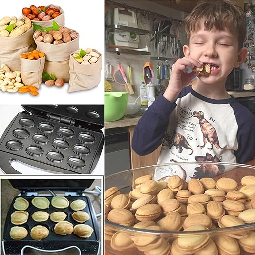 Walnut Cookie Maker 12 Holes Mold Maker Electric Walnut Cake Maker Mini Nut Waffle Bread Machine Sandwich Iron,Toaster Baking Breakfast Pan