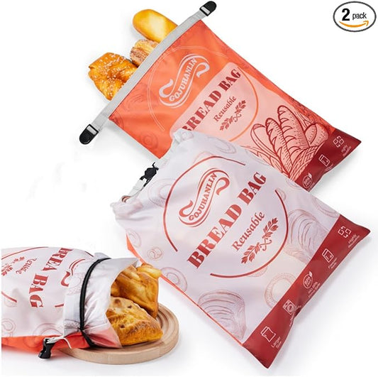2 Pack Reusable Bread Bags for Homemade Loaves, 17 * 13 Inch Extra Large Storage Bag with Zipper, Bread Container for Freezer Food Storage
