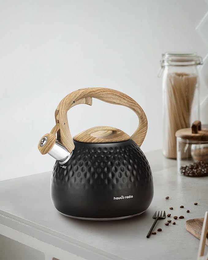 Tea Kettle Stovetop,2.5QT Stainless Steel Whistling Teapot for Stove Top Aesthetic,Portable Water Kettles Camping with Anti-hot Silicone Handle,Suitable for All Heat Sources,Black