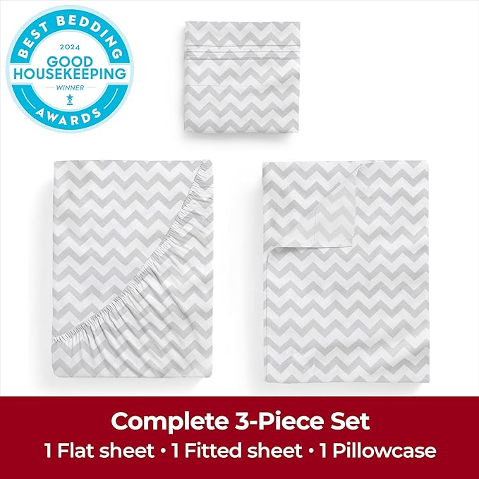 Mellanni Twin XL Sheets Set - 3 PC Iconic Collection Bedding - Hotel Luxury, Extra Soft, Cooling Bed Sheets - Wrinkle, Fade, Stain Resistant (Twin Extra Long, Chevron Gray)