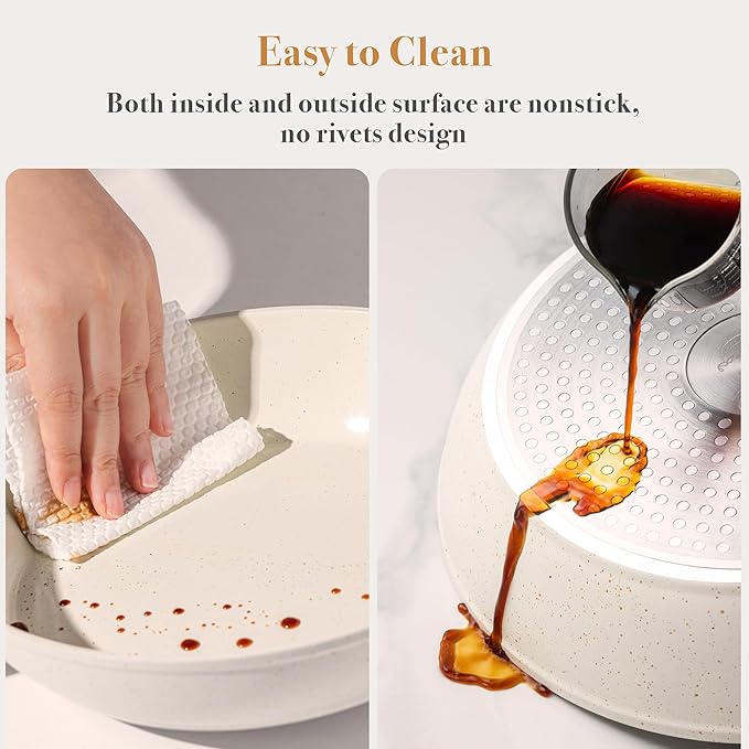 PekGema 14 Pcs Ceramic Cookware Sets, Pots and Pans Set Nonstick, Non Toxic Healthy Non stick Kitchen Cooking Set, Induction Cookware with Frying Pan Set, PFAS PTFE PFOA FREE, White