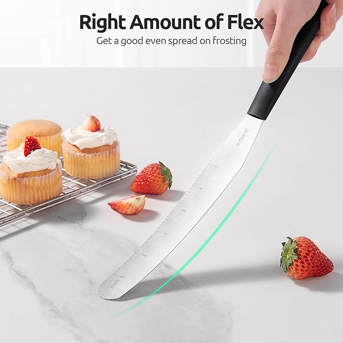 U-Taste 8in Cake Icing Spatula: Flexible Decorating Frosting Knife with Straight Thinner Stainless Steel Blade, Smooth Spreading Tools with Comfortable PP Handle for Cookie, Cream, Cupcake (Black)