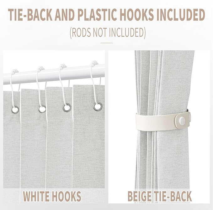 Vatge Door Curtains for Doorways, Accordion Style Curtain for Closet Doors, Temporary Doors for A Room Privacy, 1 Panel with Tieback, W52 x L78, Stone White