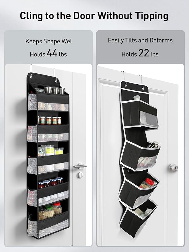 Yecaye 1 Pc Over the Door Organizer with 5 Bins 10 Side Pockets, 44lbs Load Hanging Bathroom and Bedroom Organizer, behind the Door Hanging Organizers for Nursery Newborn Baby Essential Stuff Black
