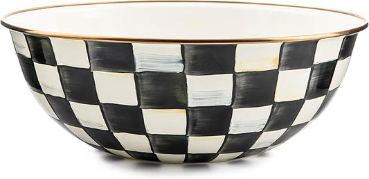 MACKENZIE-CHILDS Enamel Everyday Bowl, Serving Bowl for Entertaining, Extra-Large, Black-and-White Courtly Check, Set of 1