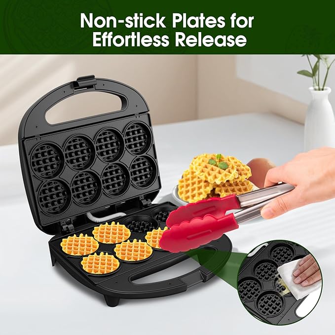 Mini Waffle Maker for Kids, Make Bite-Sized 8 * 2" Tiny Waffles, Great for Breakfast, Snacks, Desserts and More