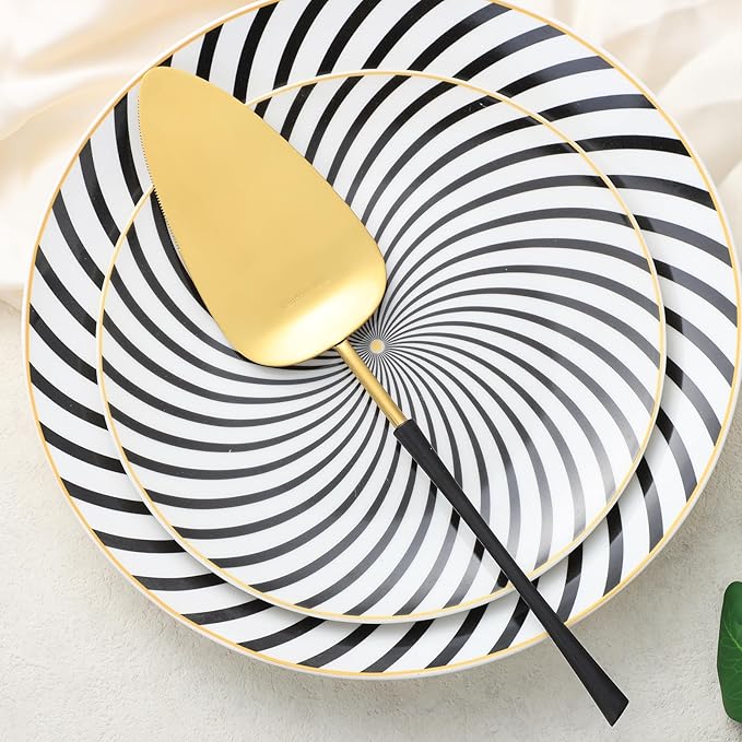 black gold Cake Cutter,Stainless Steel Pie Spatula Serrated,Cake Pizza Cutter Tart Dessert Slicer Comfortable Handle (black gold)
