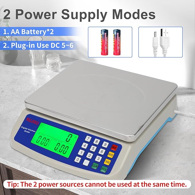 Large Digital Kitchen Scale 30KG Commercial Food Scale 66LB for Baking Bread Meat Stainless Steel Price Computing Scale LCD Display,Prep Counting Scale for Parts and Coins Adapter Included